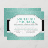 Grijs & Turquoise Damast Trouwreceptie UITSLUITEND Kaart (Voorkant / Achterkant)