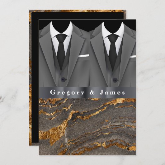 Grijs Tuxedos Wit Zakdoek Goud Zwart Marmer Kaart (Voorkant / Achterkant)