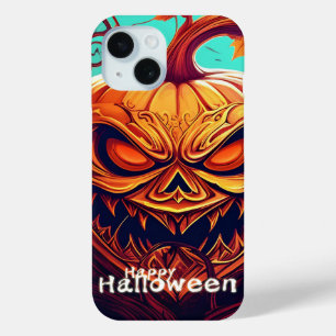 Grijs uitziende oranje pompoen met gezicht, Hallow iPhone 15 Case