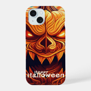 Grijs uitziende oranje pompoen met gezicht, Hallow iPhone 15 Case