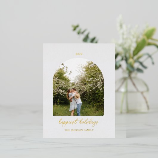 Grijs | Vakantiek kerstfoto-Folie Briefkaart feest (Staand Voorkant)