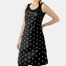 Grijs Valentijns Hart Polka Dot Pattern op Zwart Schort
