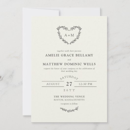 Grijs van het potlood Wit hartslag 2 in 1 bruiloft Kaart (Voorkant)