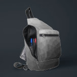 Grijs verloop geometrisch maaspatroon sling bag<br><div class="desc">Grijze gradiënt geometrisch mesh patroon Gedrukte zak. Cool mode accessoire tas voor iedereen. Driehoek geometrisch netwerk met licht aan donker Grijs ombre gradiëntontwerp.</div>