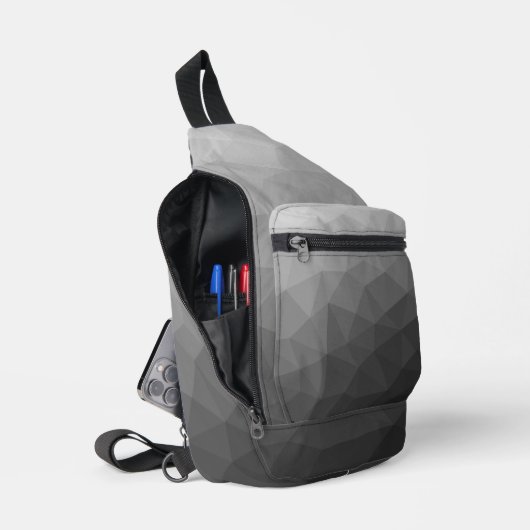 Grijs verloop geometrisch maaspatroon sling bag (Open)