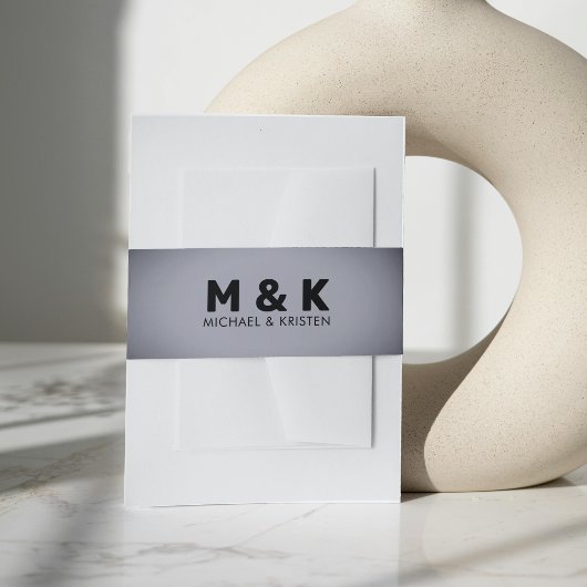 Grijs Vignet Monogram Bruiloft Uitnodigingen Wikkel