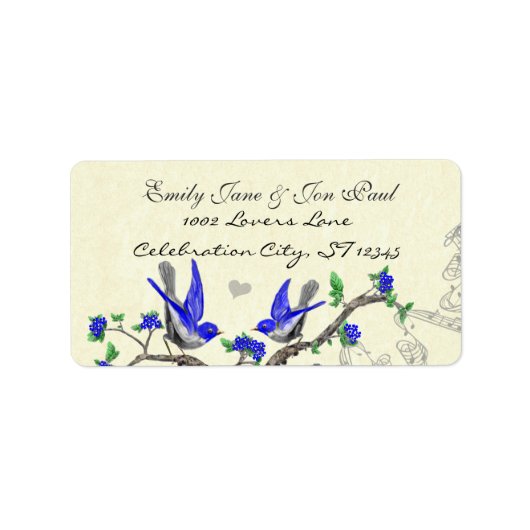  Grijs Vogel Royal Blue Blossoms RSVP Etiket (Voorkant)