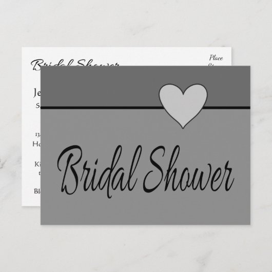 Grijs Vrijgezellenfeest Hart Uitnodiging Grijs & Z (Voorkant / Achterkant)