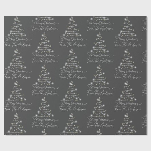 Grijs Vrolijk Kerstboom Licht Aangepaste familiena Cadeaupapier (Vlak)
