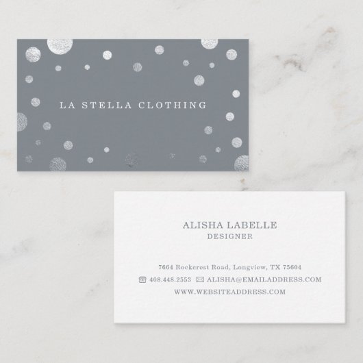 Grijs Vrouwelijk Chic Silver Confetti Polka Dot Visitekaartje (Voorkant / Achterkant)