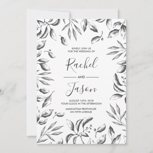  Grijs Waterverf Leafy Bruiloft uitnodiging (Voorkant)