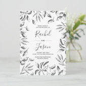  Grijs Waterverf Leafy Bruiloft uitnodiging (Staand voorkant)