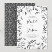 Grijs Waterverf Leafy Bruiloft uitnodiging (Voorkant / Achterkant)