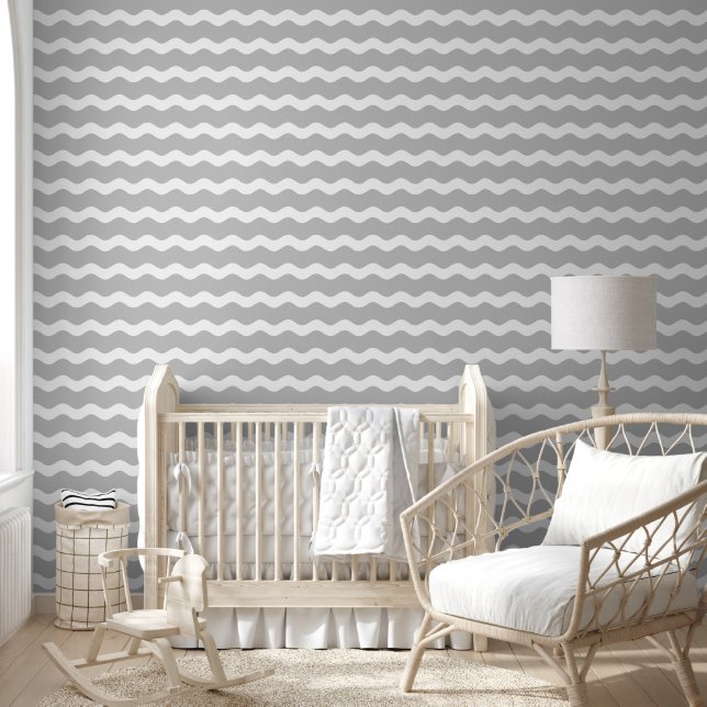 Grijs Wavy Ric rac gestreepte patroon Behang (Kinderen)