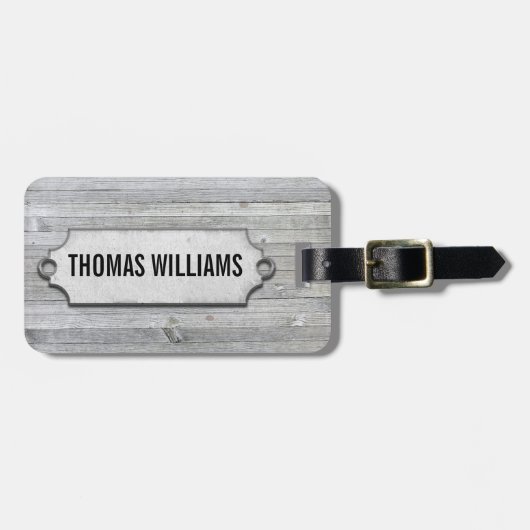 grijs weershout met schuine label bagagelabel (Voorkant horizontaal)