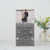 Grijs Wens je Vrolijk Kerstmis Fotokaart Feestdagenkaart (Staand voorkant)