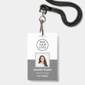 Grijs, Werknemersfoto ID w/QR-Code, Bedrijf Badge (Voorkant met koord)
