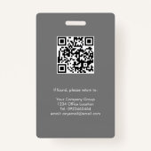 Grijs, Werknemersfoto ID w/QR-Code, Bedrijf Badge (Achterkant)