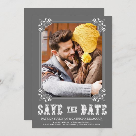 GRIJS WESTERN SCRIPT SLA DE DATUMAANKONDIGING OP KAART (Voorkant / Achterkant)