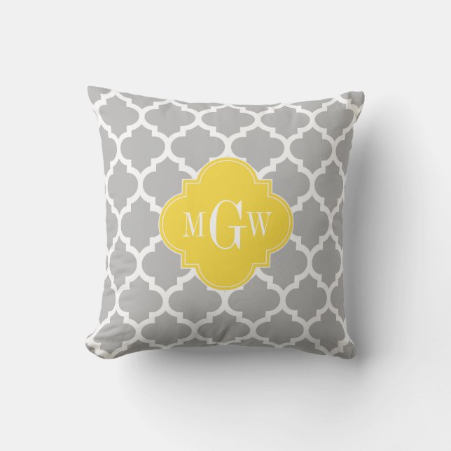 Grijs Wht Marokkaans #5 Ananas 3 Initiele Monogram Kussen (Voorkant)