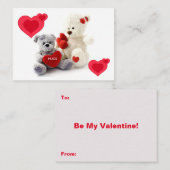 Grijs & Wit Beer & Harten Valentijnse Kinder Kaart Notitiekaartje (Voorkant / Achterkant)