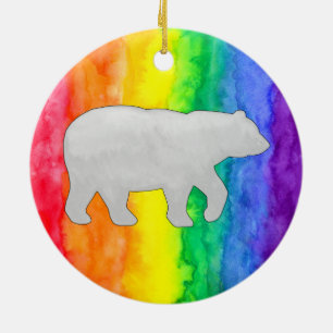 Grijs wit Beer op regenboogspoelversiering Keramisch Ornament