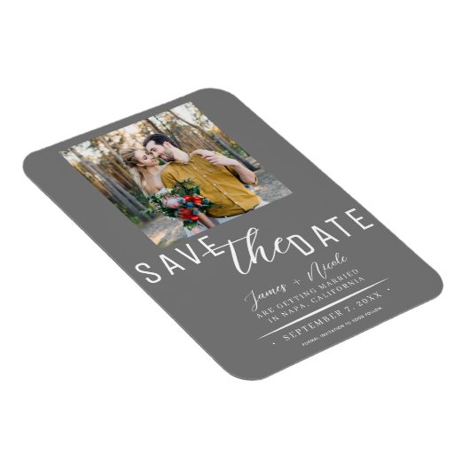 Grijs & Wit Bewaar de datum Foto Bruiloft Magneet (Rechterzijde)