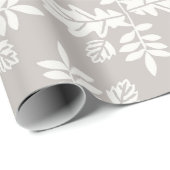Grijs wit blad lijnbladpatroon cadeaupapier (Rol Hoek)