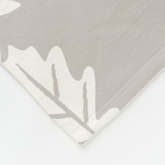 Grijs wit blad  lijnbladpatroon fleece deken (Hoek)