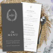 Grijs wit blad ovaal monogram bruiloft menu