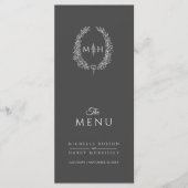 Grijs wit blad ovaal monogram bruiloft menu (Voorkant)