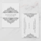 Grijs & Wit Bloemen Ornament Design Visitekaartje (Voorkant / Achterkant)