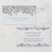 Grijs & Wit Bloemen Paisley Kant Visitekaartje (Voorkant / Achterkant)