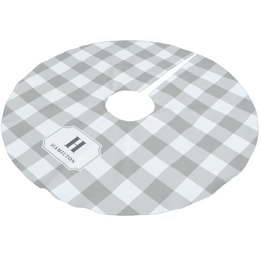 Grijs & wit Buffalo Plaid Monogram Kerstboom Rok (Gekanteld)