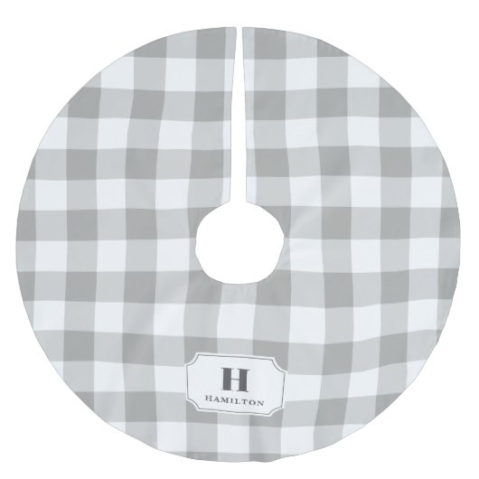 Grijs & wit Buffalo Plaid Monogram Kerstboom Rok (Voorkant)