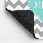 Grijs Wit Chevron Aqua Vierblad 3 Monogram Muismat (Hoek)