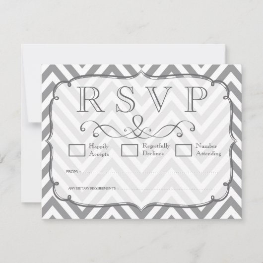 Grijs & Wit Chevron bruiloft RSVP Kaarten (Voorkant)