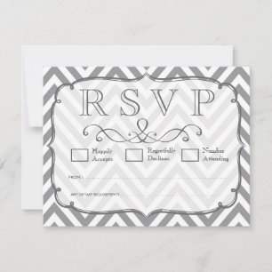 Grijs & Wit Chevron bruiloft RSVP Kaarten