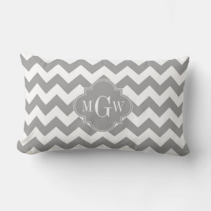 Grijs Wit Chevron Donkergrijs Quatrefoil 3 Monogra Kussen