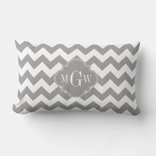 Grijs Wit Chevron Donkergrijs Quatrefoil 3 Monogra Kussen (Voorkant)