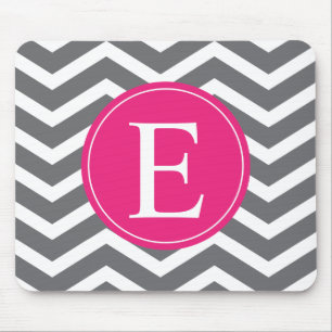 Grijs wit Chevron helder roze monogram Muismat