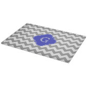 Grijs Wit Chevron Kobaltblauw Vierblad Monogram Snijplank (Hoek)