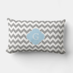 Grijs Wit Chevron Lichtblauw Quatrefoil Monogram Kussen