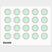 Grijs Wit Chevron Mint Quatrefoil Monogram Ronde Sticker (Vel)
