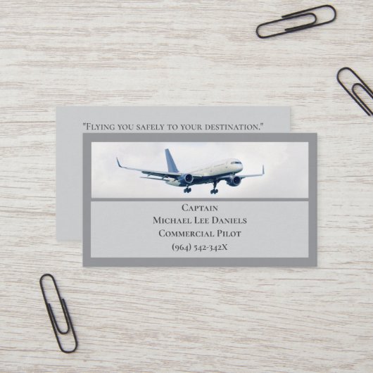 Grijs Wit Commercieel Vliegtuigkapitein Piloot Visitekaartje (Voorkant / Achterkant in situ)