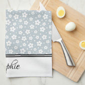 Grijs & Wit Daisies gepersonaliseerd Theedoek (Quarter Fold)