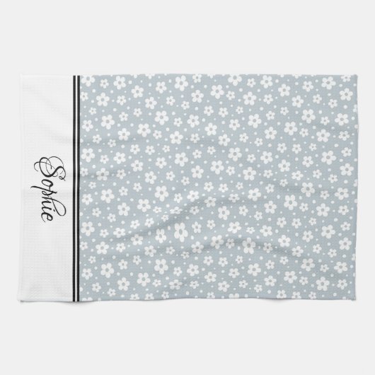 Grijs & Wit Daisies gepersonaliseerd Theedoek (Horizontaal)