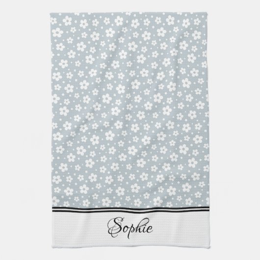 Grijs & Wit Daisies gepersonaliseerd Theedoek (Verticaal)