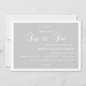Grijs & Wit Damask Sip en zie uitnodiging (Voorkant)