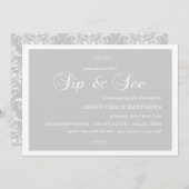 Grijs & Wit Damask Sip en zie uitnodiging (Voorkant / Achterkant)
